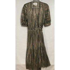 BA&SH Dress Womens size 4 XS Star Vert Lurex Wrap Metallic Holiday